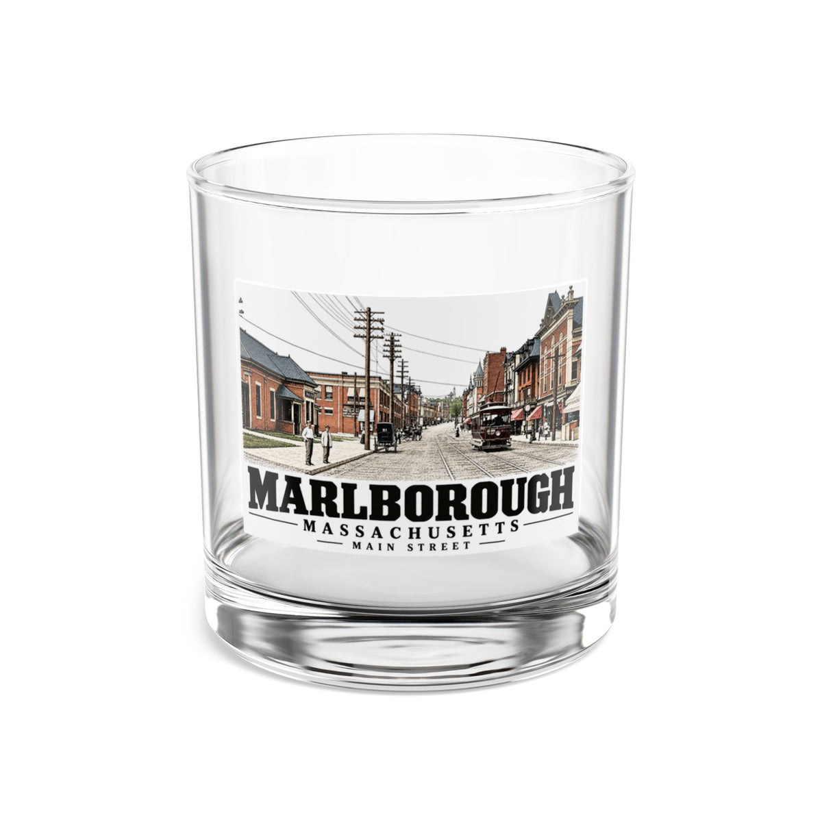 Illustrated Main Street in Marlborough on rocks glass