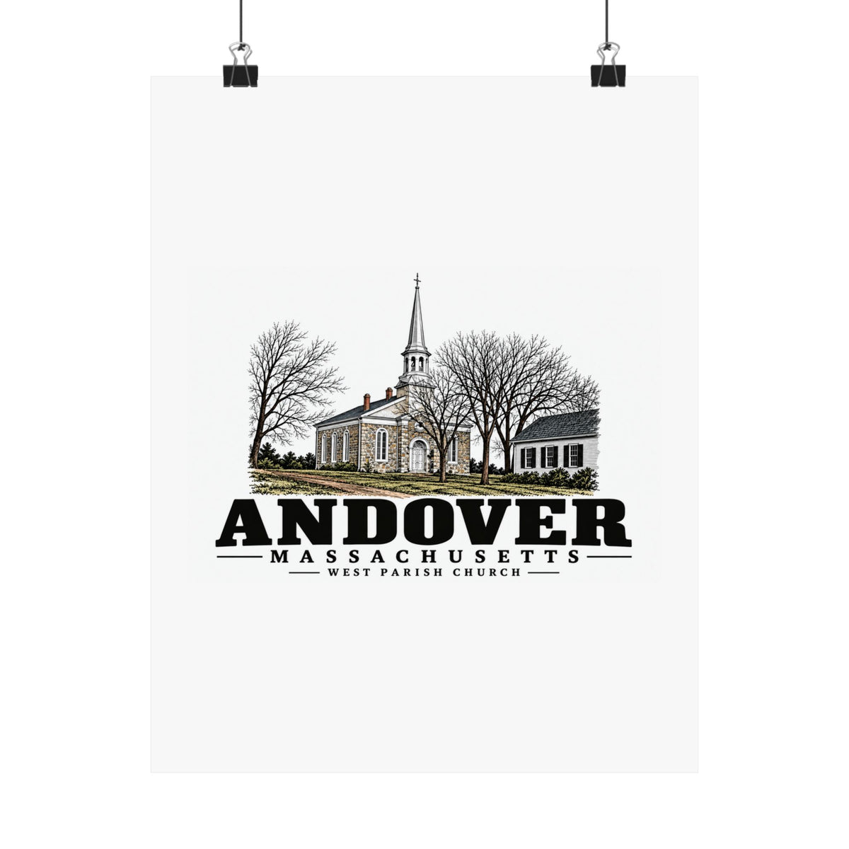 11 x 14 front of West Parish Church matte poster, Andover, Massachusetts.