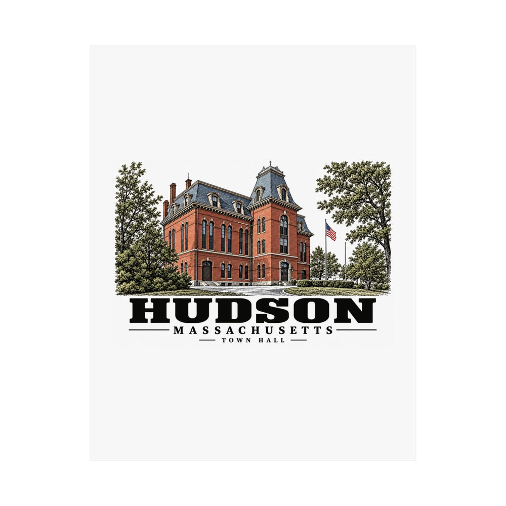 Illustrated Town Hall in Hudson on unframed matte poster