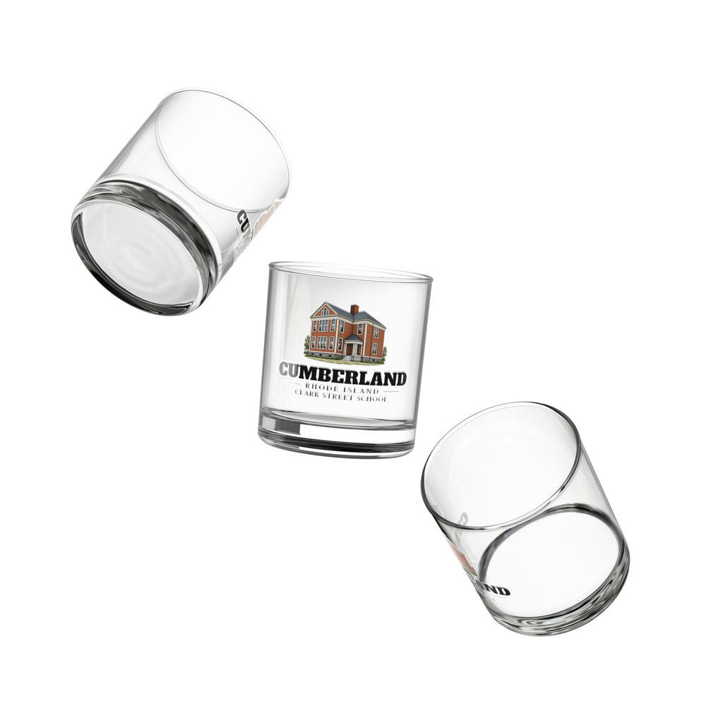 Angled view of Cumberland Clark Street School 10 oz Rocks Glass