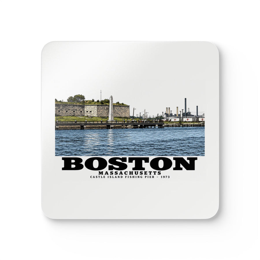 Castle Island, includes Fishing Pier Cork Back Coaster Set - Boston Harbor
