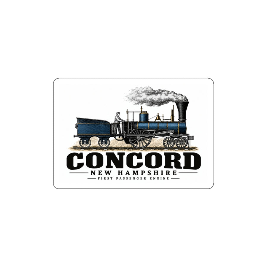 Front of First Passenger Engine white die-cut sticker, Concord, New Hampshire.