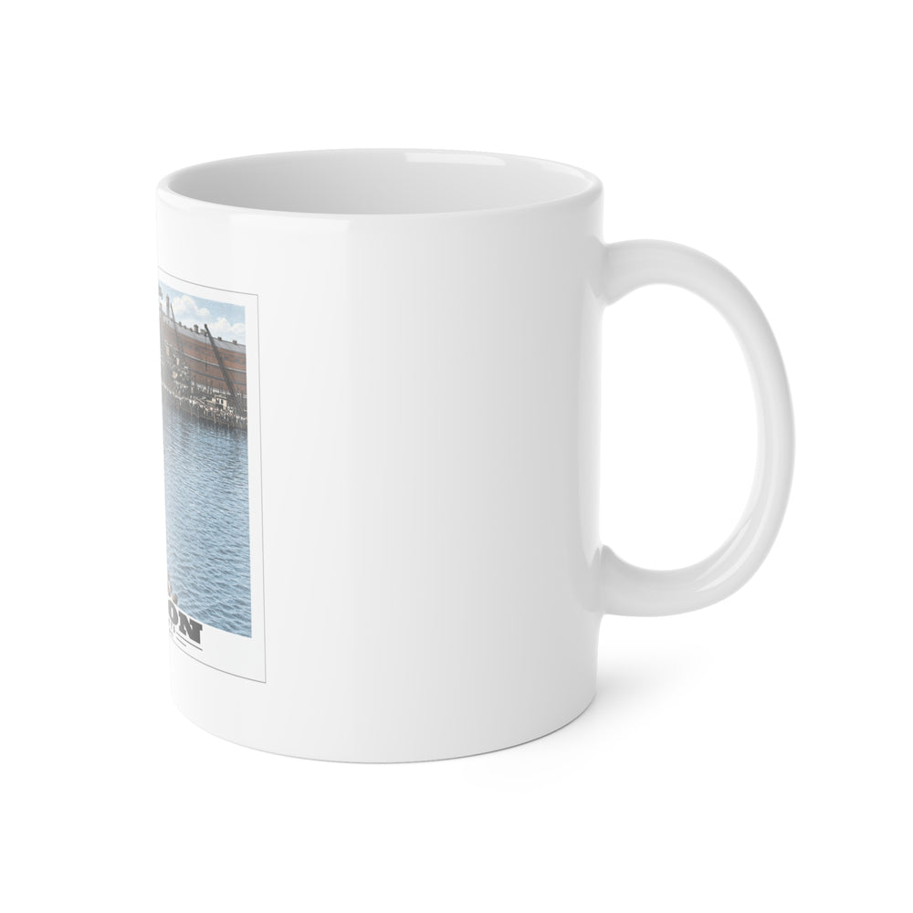 Illustrated LST-301 at Boston Navy Yard in Charlestown on ceramic mug