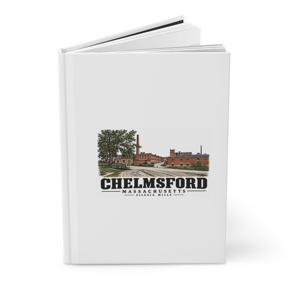 Chelmsford Silesia Mills with neighboring industrial offices Matte Hardcover Journal - Merrimack Valley Goods
