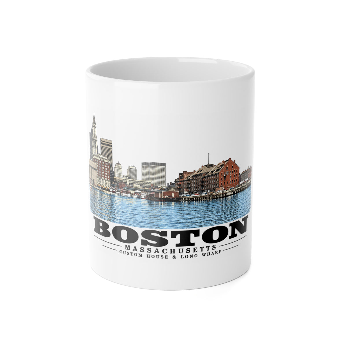Custom House left to Long Wharf right 11 oz White Ceramic Mug - Boston Harbor