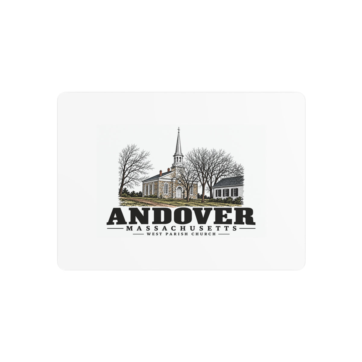 Andover West Parish Church exterior, frontispiece 7 x 5 in Horizontal Metal Wall Art - Merrimack Valley Goods