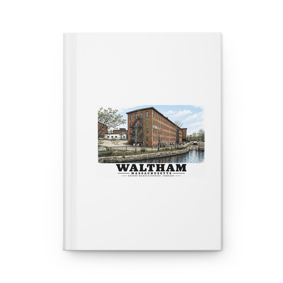 Illustrated Boston Manufacturing Company in Waltham on matte hardcover journal