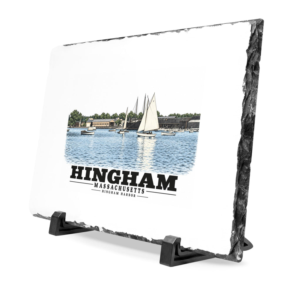 Hingham Harbor, Hingham, Mass. 7 × 11 in Slate Desk Plaque - Boston Harbor