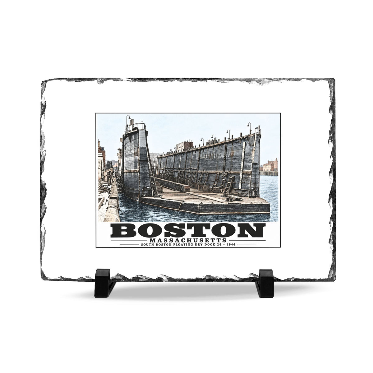 Floating dry dock #24 US Naval Dry Dock, South Boston 7 × 11 in Slate Desk Plaque - Boston Harbor