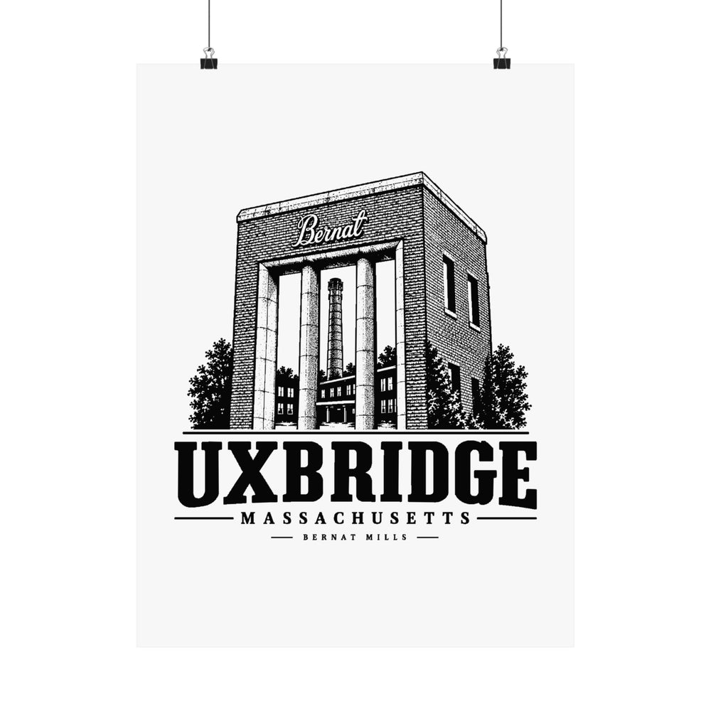 Uxbridge Bernat Mill matte heritage poster shown hanging, 18″ x 24″ size