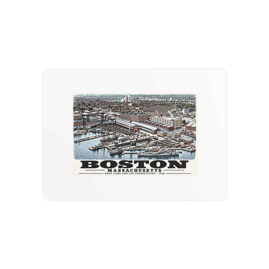 Illustrated Dry Dock 5 and Constitution Pier in Charlestown on metal art sign
