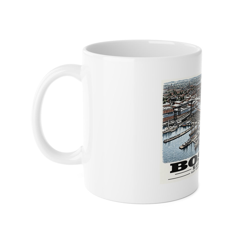 Illustrated Dry Dock 5 and Constitution Pier in Charlestown on ceramic mug