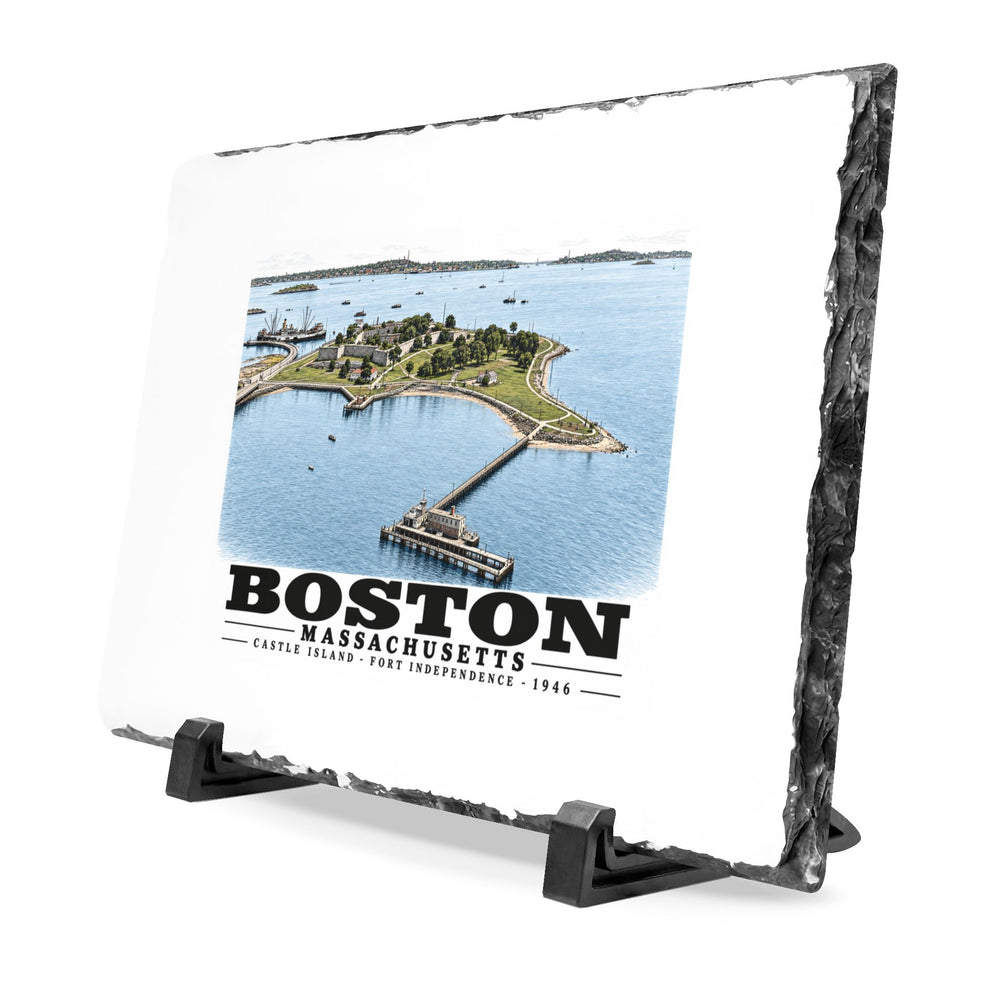 Castle Island, Boston 7 × 11 in Slate Desk Plaque - Boston Harbor