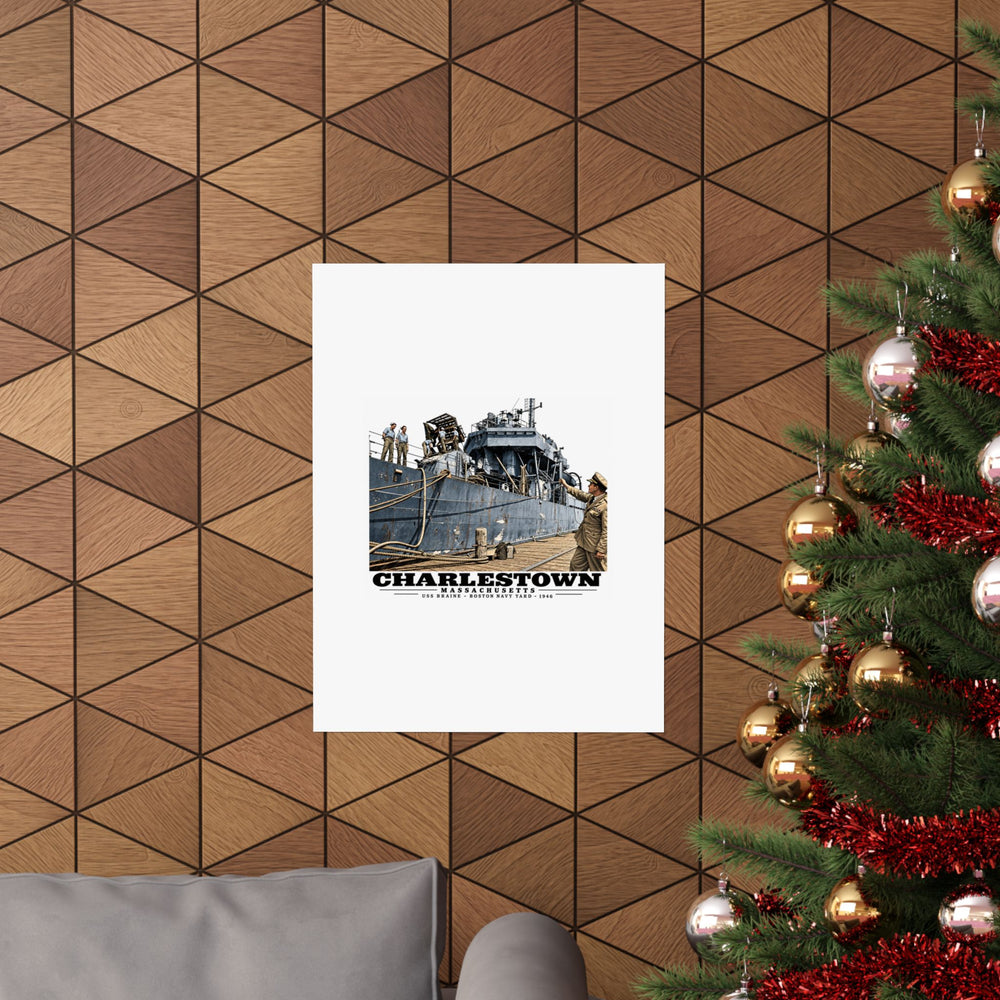 Illustrated USS Braine at Boston Navy Yard in Charlestown on unframed matte poster