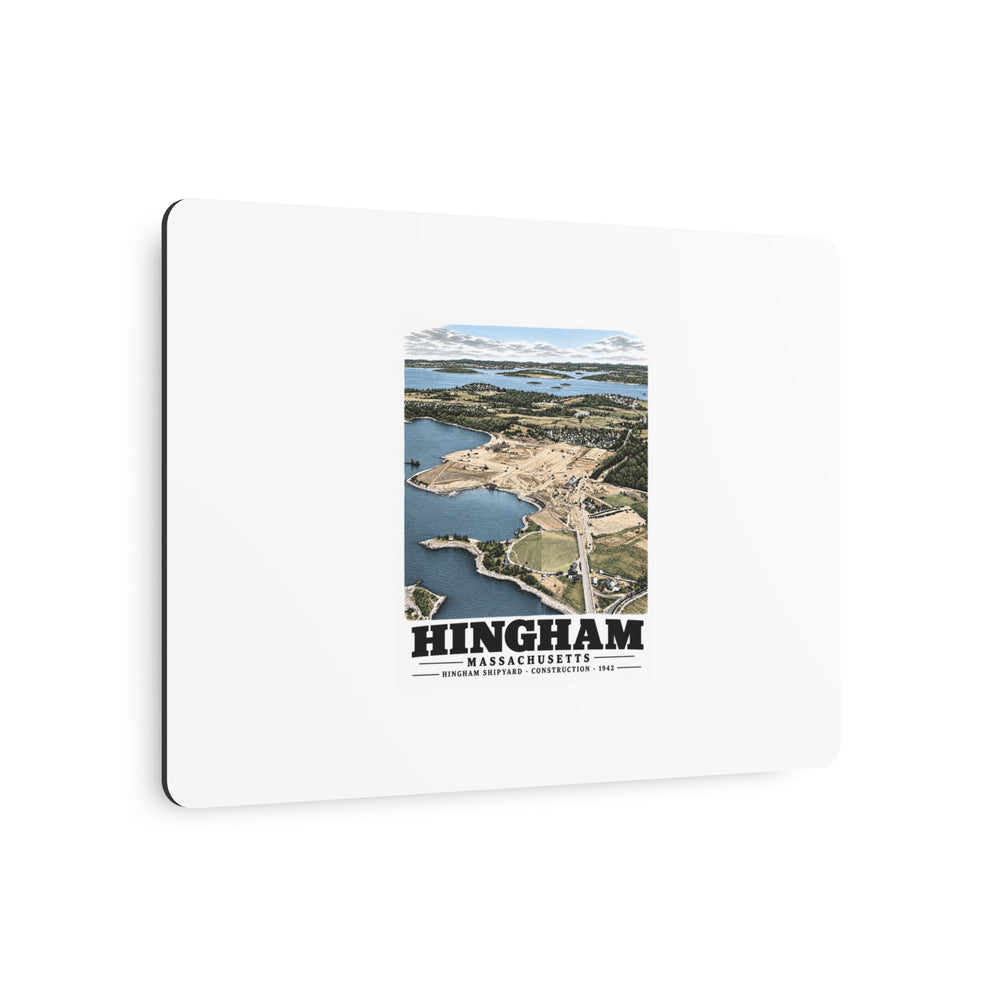 Illustrated Hingham Shipyard Construction in Hingham on metal art sign