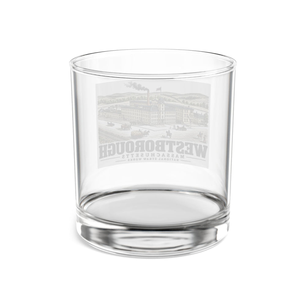 Illustrated National Straw Works in Westborough on rocks glass
