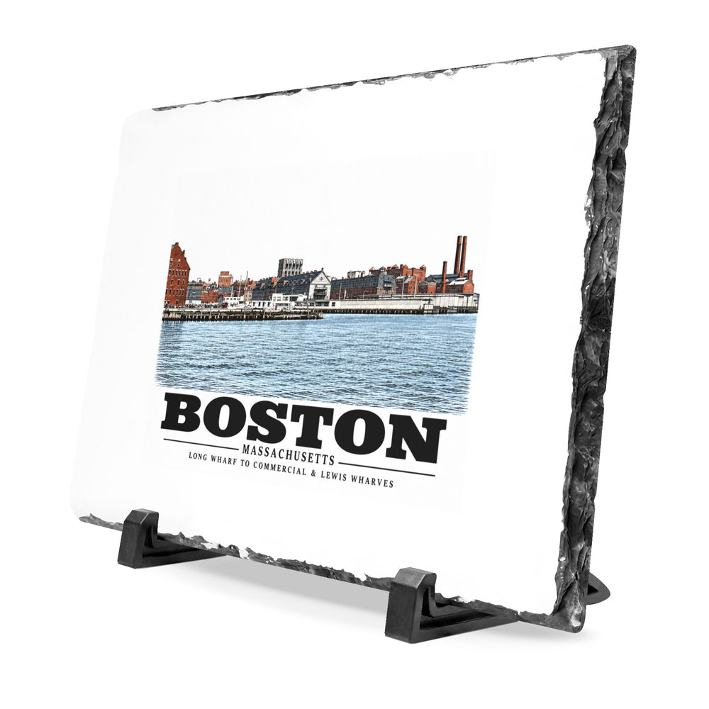 Long Wharf left to Commercial and Lewis right 7 × 11 in Slate Desk Plaque - Boston Harbor