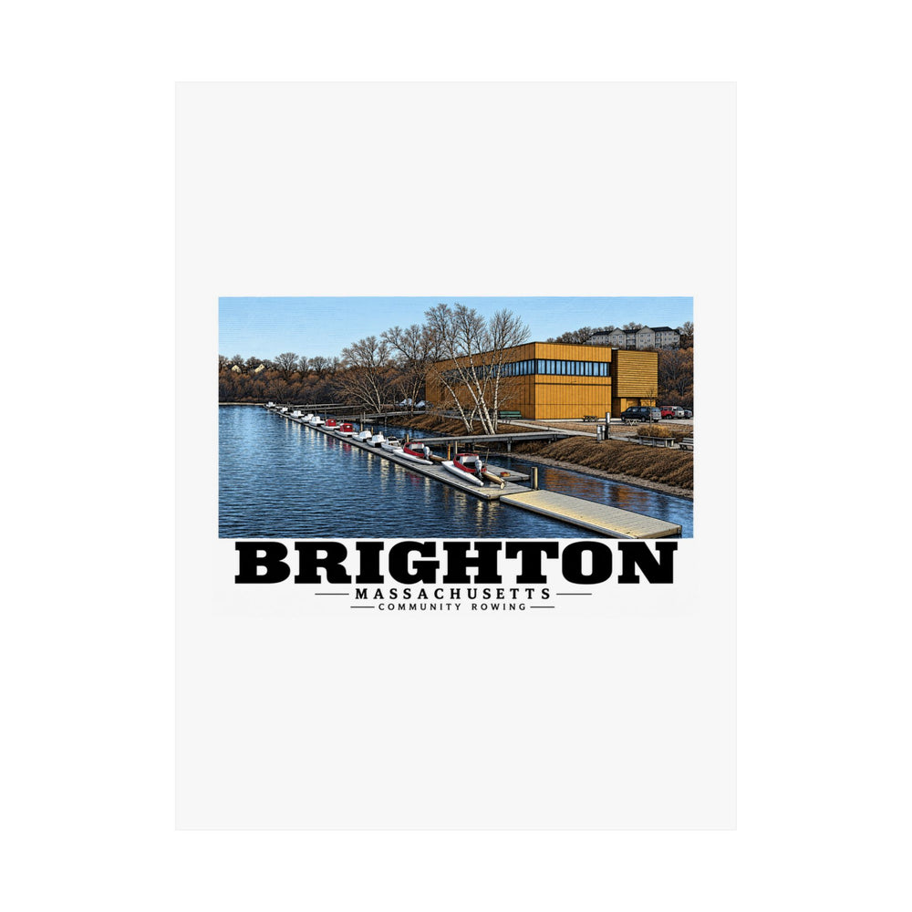 Flat Community Rowing building, dock and boats poster with Brighton lettering