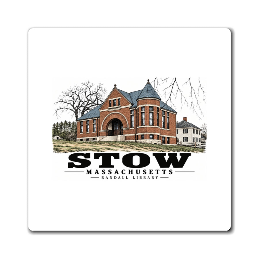 Illustrated Randall Library in Stow on square magnet