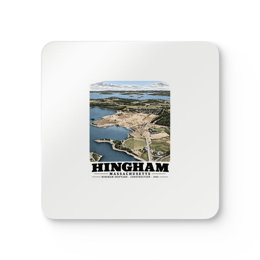 Illustrated Hingham Shipyard Construction in Hingham on corkwood coaster set