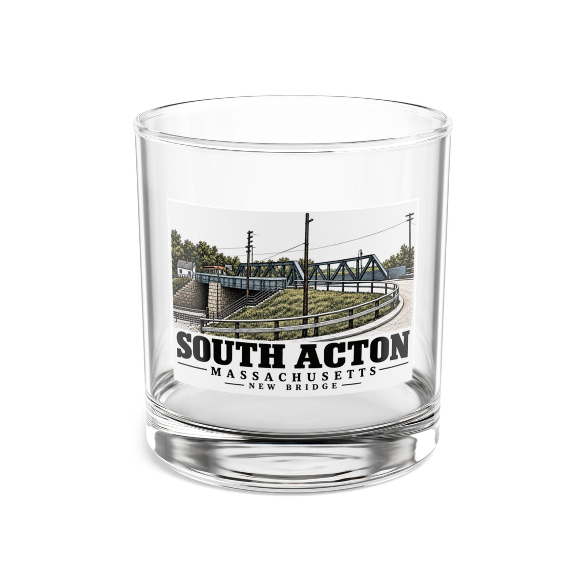 Illustrated New Bridge in Acton on rocks glass