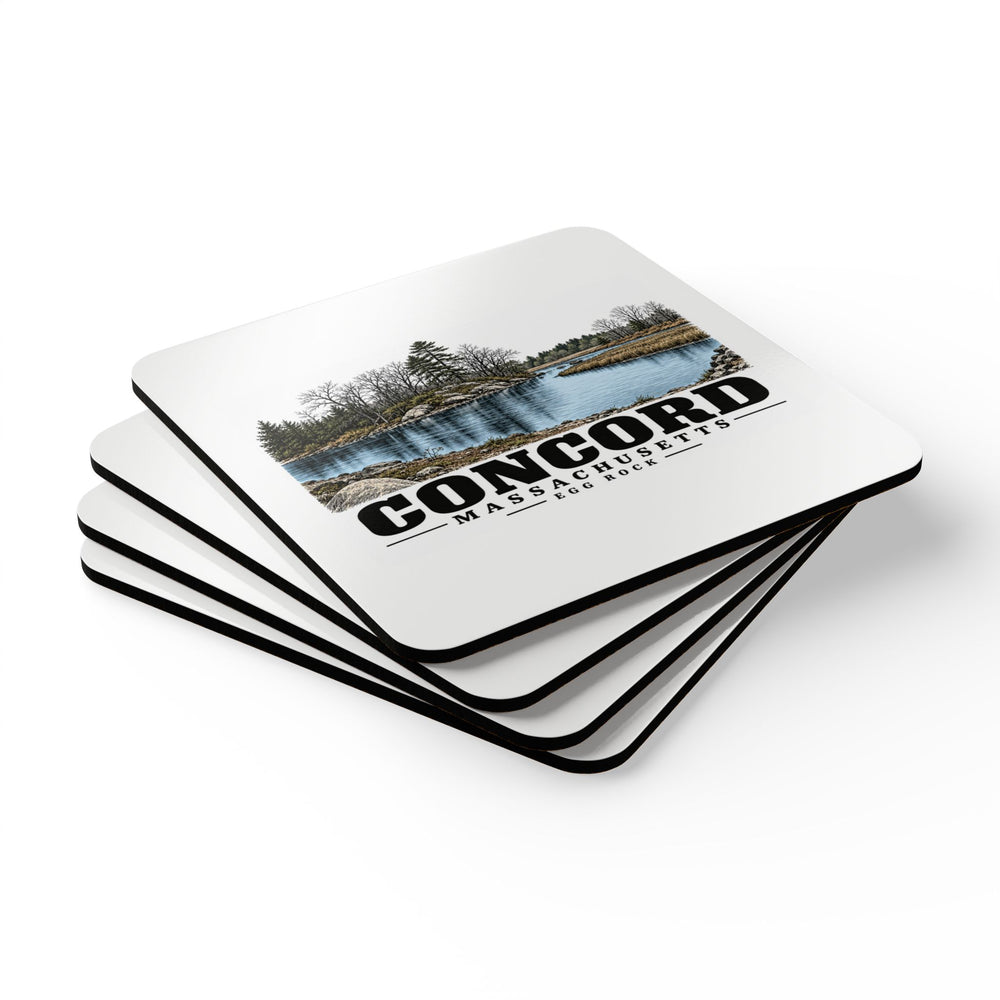 Illustrated Egg Rock in Concord on corkwood coaster set