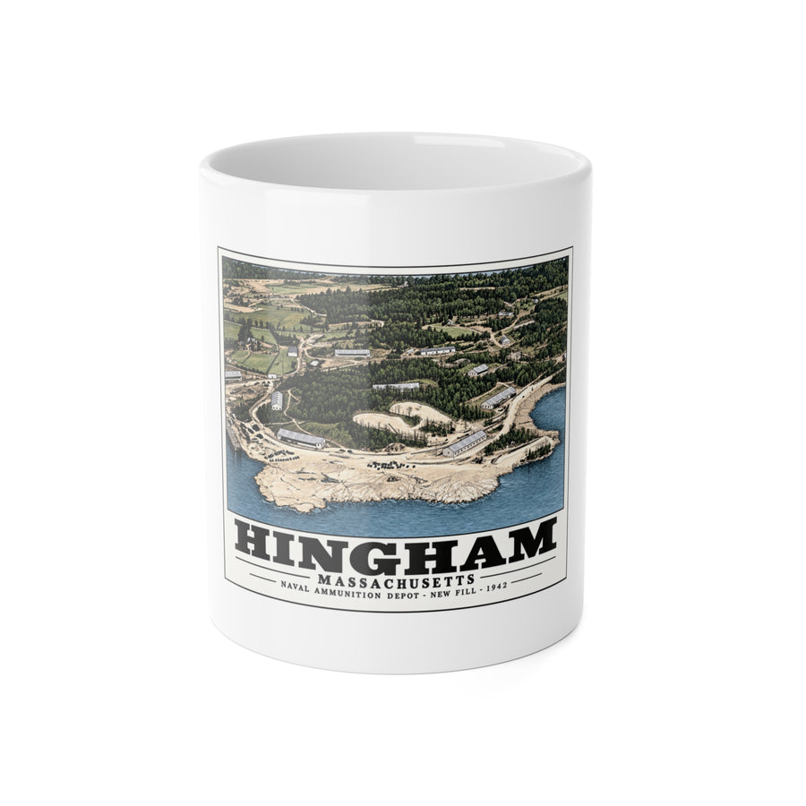 Construction progress New fill USNAD, Hingham, MA 11 oz White Ceramic Mug - Boston Harbor