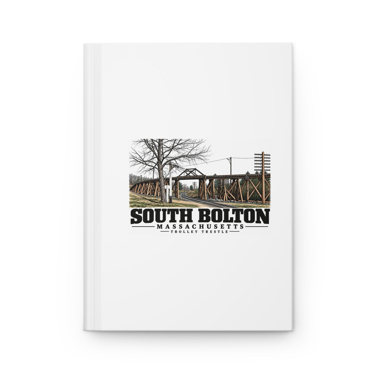 Illustrated Trolley Trestle in South Bolton on matte hardcover journal