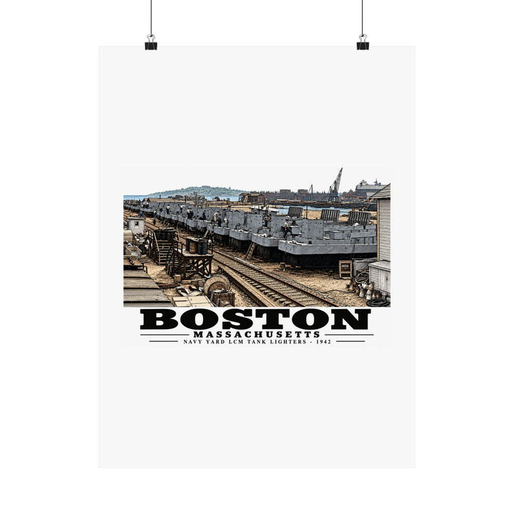 Illustrated Tank Lighters at Boston Navy Yard in Charlestown on unframed matte poster