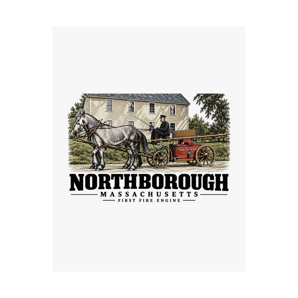 Illustrated First Fire Engine in Northborough on unframed matte poster