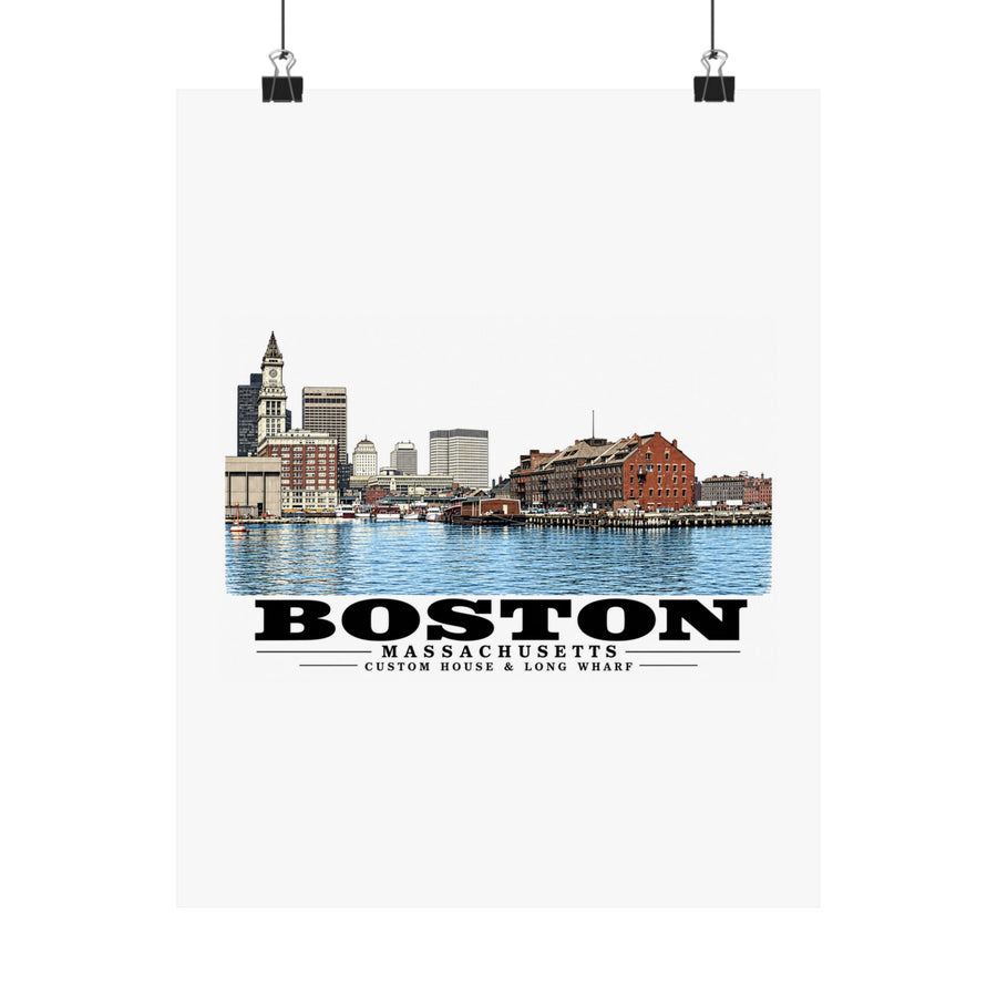 Custom House left to Long Wharf right Matte Heritage Poster — 11 × 14 and 18 × 24 in - Boston Harbor
