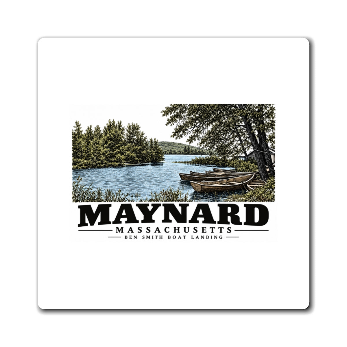 Illustrated Ben Smith Boat Landing in Maynard on square magnet