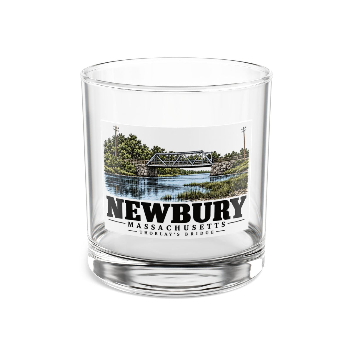 Thorlay’s / Thurlow Bridge, Newbury illustration on 10 oz rocks glass — front view