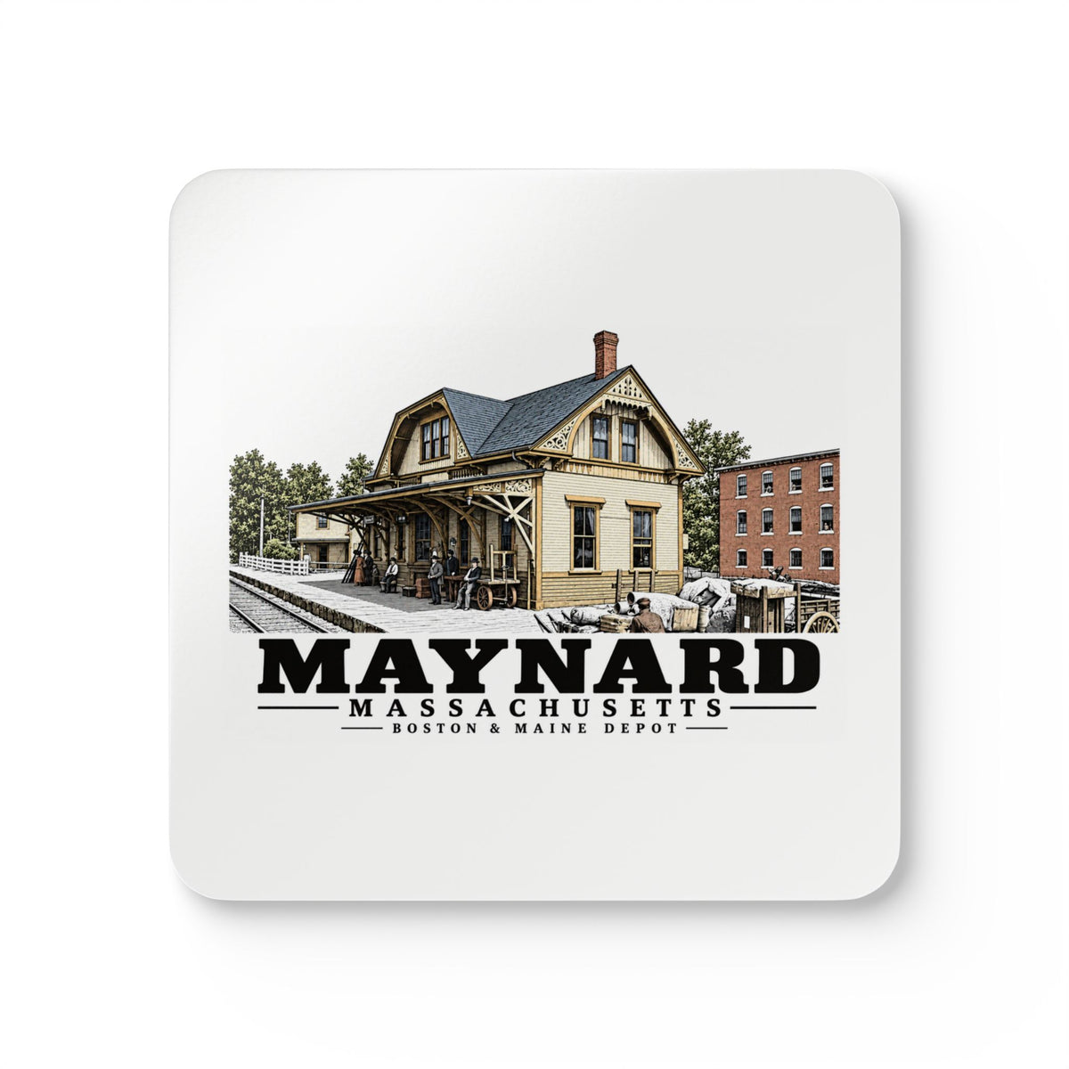 MAYNARD Boston & Maine Depot Cork Back Coaster Set - Assabet Valley Goods