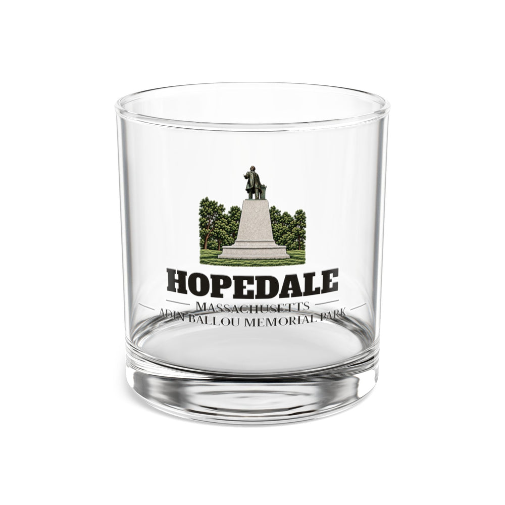 Front view of the Hopedale Adin Ballou Memorial Statue and Park artwork printed on a clear 10 oz rocks glass