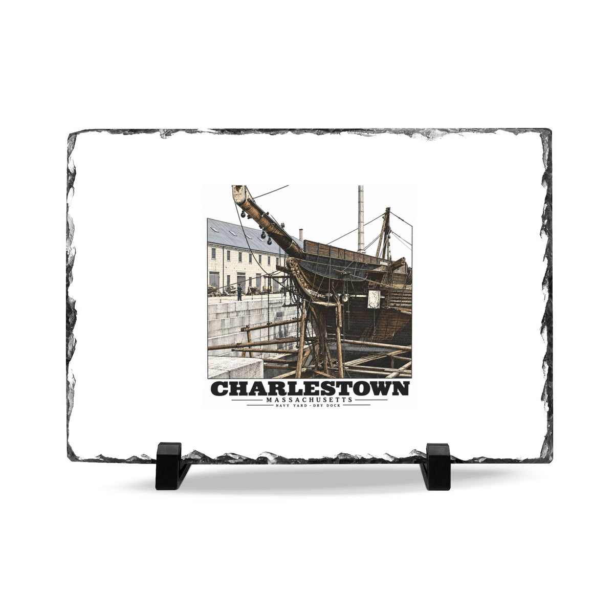 Dry Dock, Charlestown Navy Yard 7 × 11 in Slate Desk Plaque - Boston Harbor