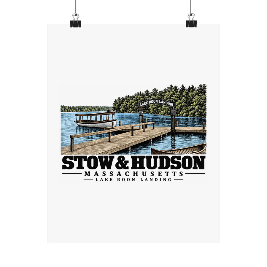 Illustrated Lake Boon Landing in Stow and Hudson on unframed matte poster
