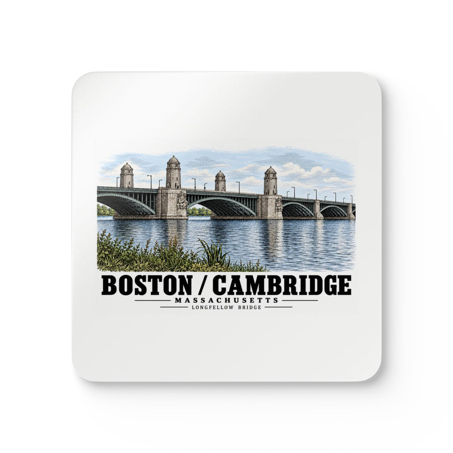 2.  View of the central span of the bridge showing the four towers marking the harbor entrance - Longfellow Bridge, Spanning Charles River at Main Street, Boston, Suffolk County, MA Cork Back Coaster...