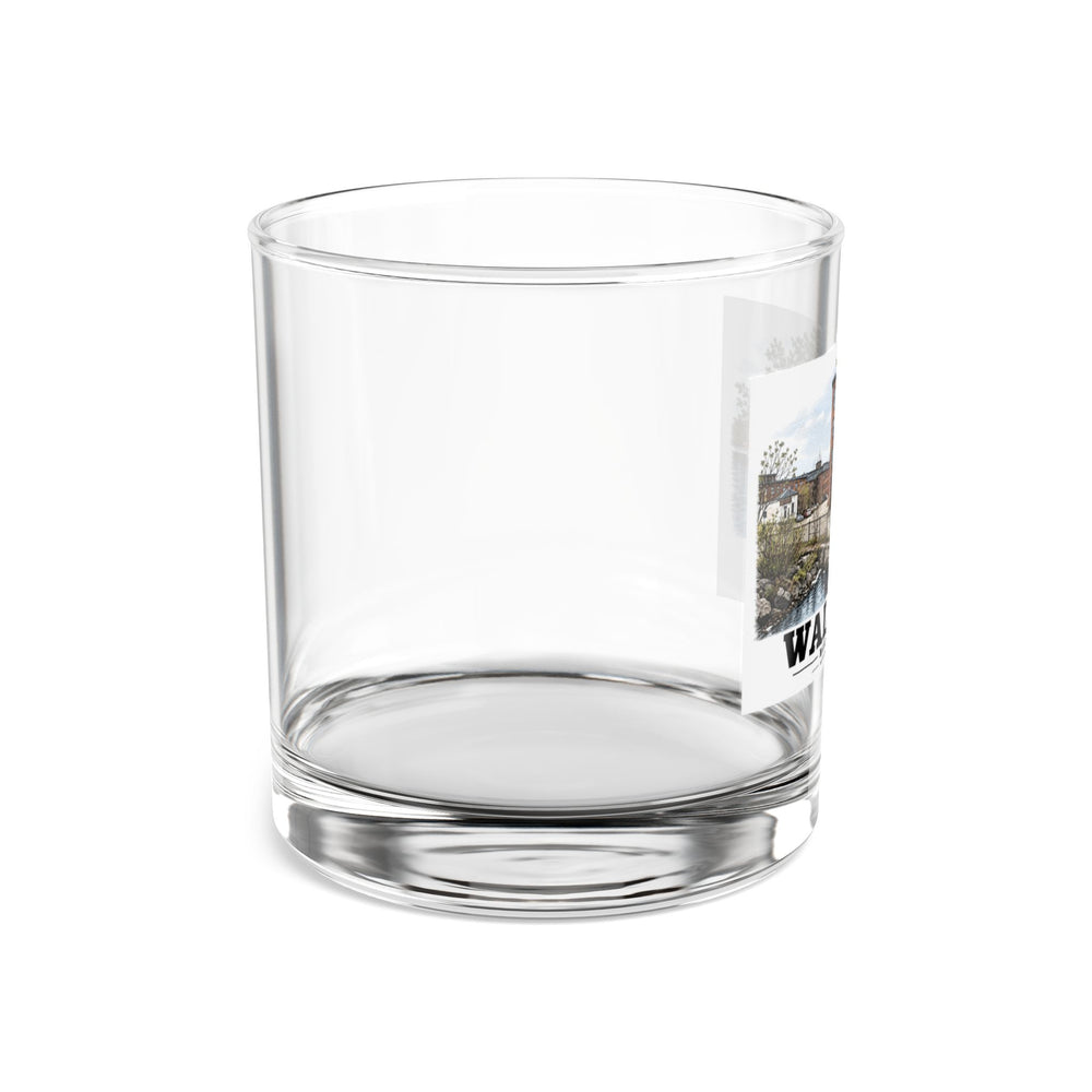 Illustrated Boston Manufacturing Company in Waltham on rocks glass
