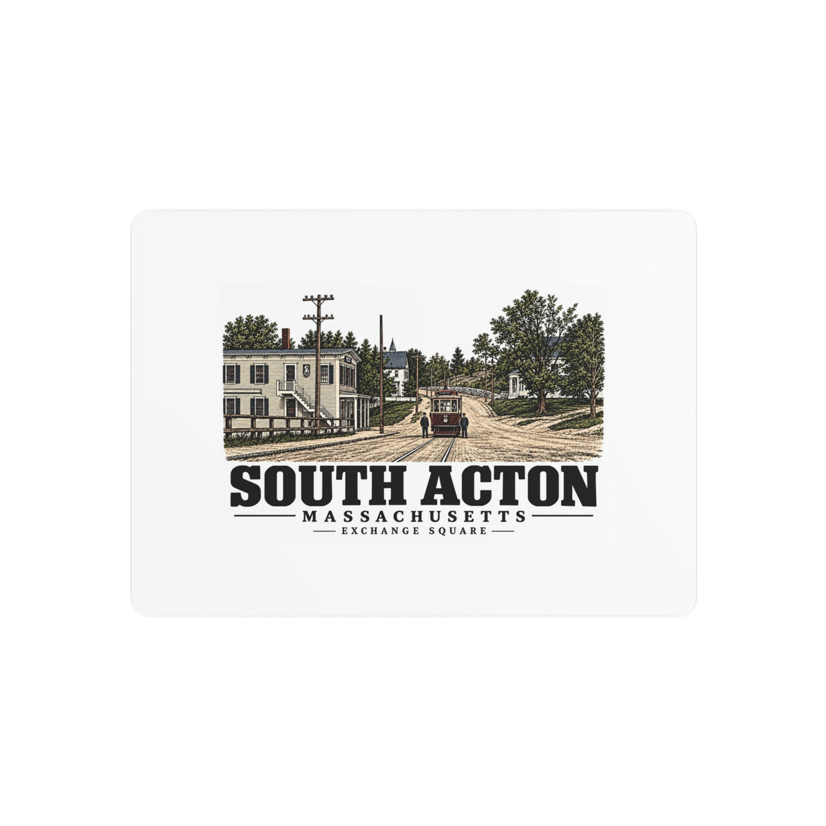 Illustrated Exchange Square in South Acton on metal art sign