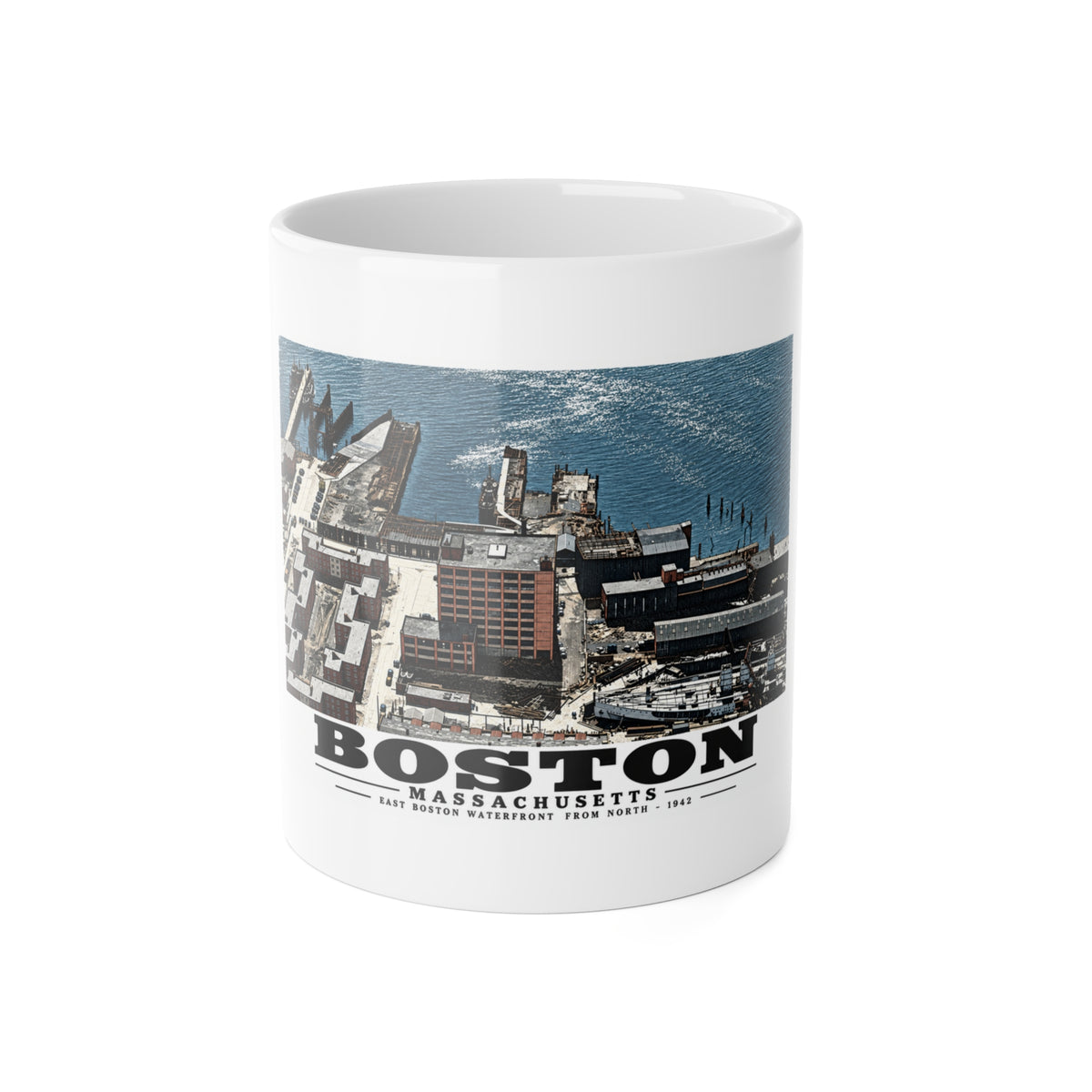 Maritime Coal Co., East Boston, MA -from North 1000 ft. 11 oz White Ceramic Mug - Boston Harbor