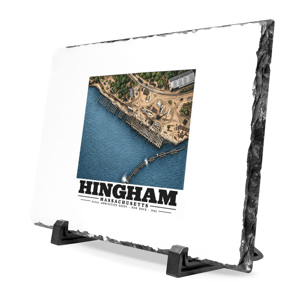 Construction of New Dock at Old USNAD Hingham, MA 7 × 11 in Slate Desk Plaque - Boston Harbor