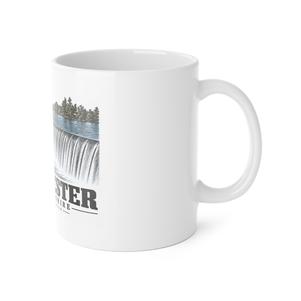 Manchester Amoskeag Falls and dam, published 1910 11 oz White Ceramic Mug - Merrimack Valley Goods