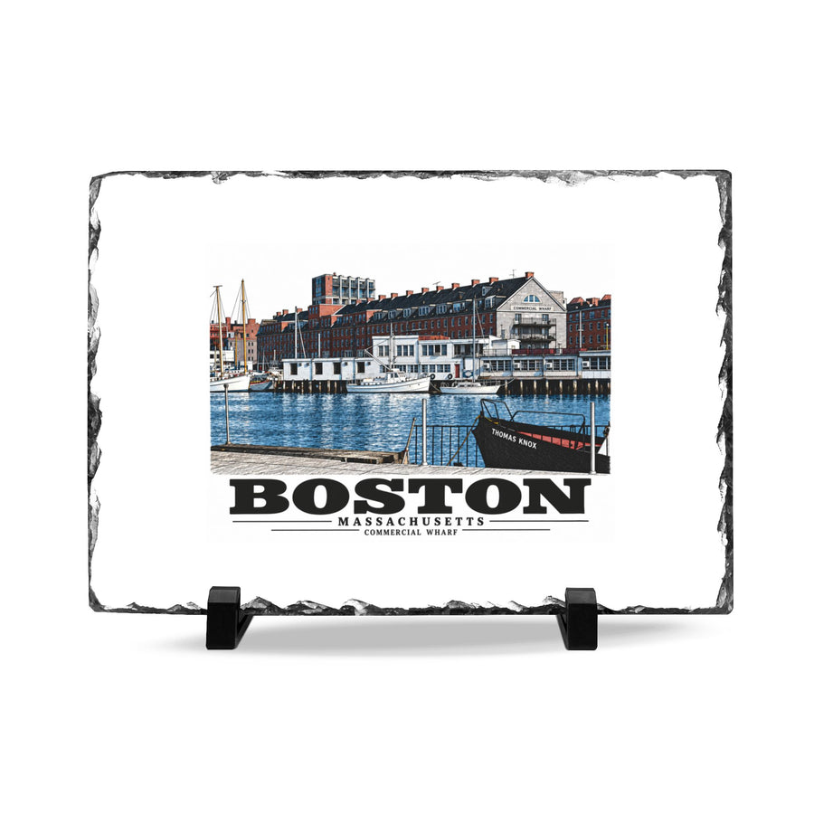 Commercial Wharf from Long Wharf 7 × 11 in Slate Desk Plaque - Boston Harbor