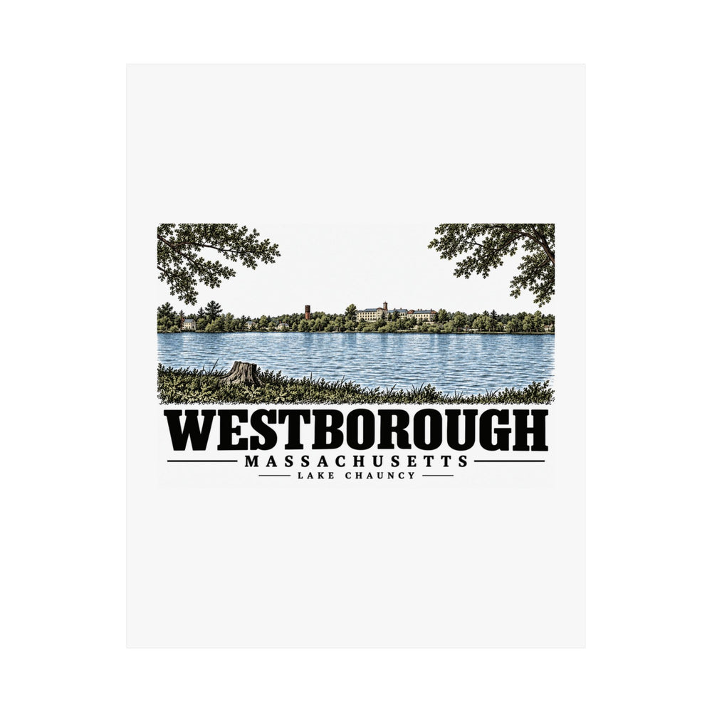 Illustrated Lake Chauncy in Westborough on unframed matte poster