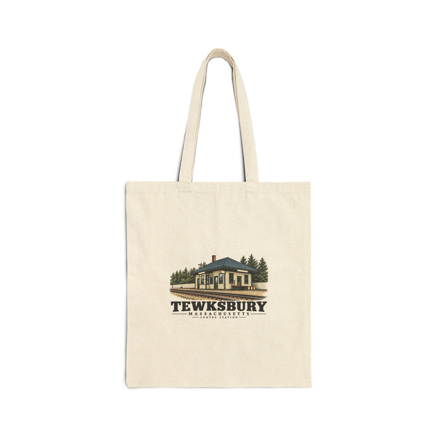 Tewksbury Centre railroad station Natural + Black Heavy Canvas Tote - Merrimack Valley Goods