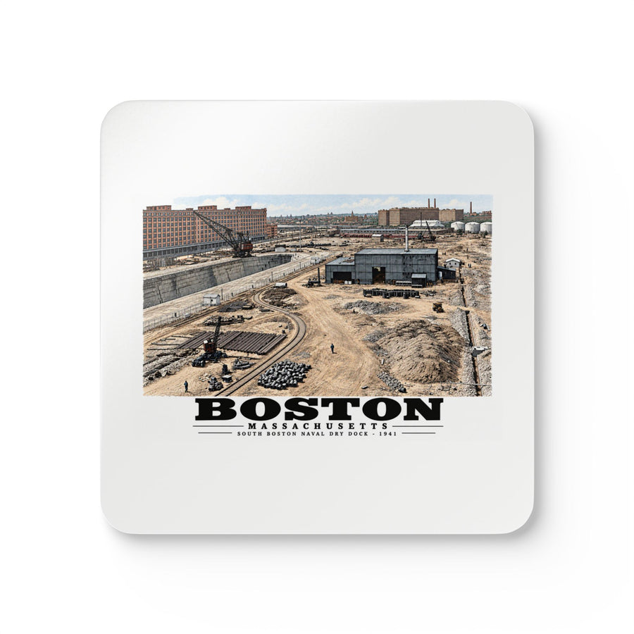 South Boston Dry Dock Area April 16-41 from roof of elevator shaft NW Cork Back Coaster Set - Boston Harbor