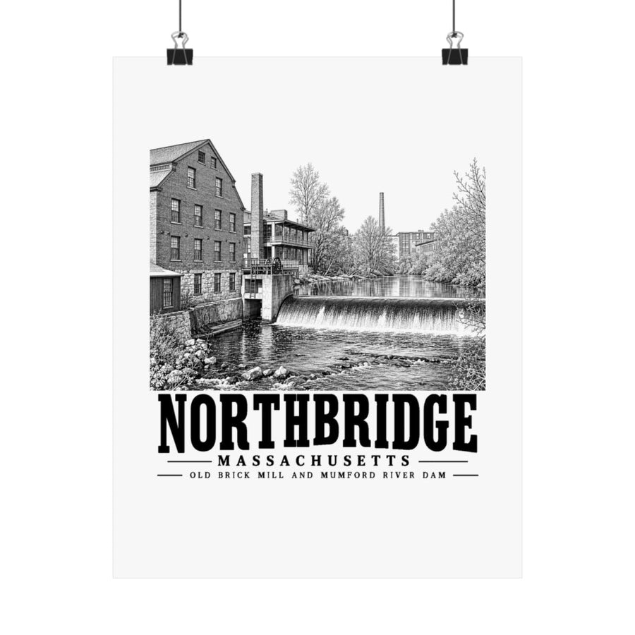 Northbridge Old Brick Mill and Mumford River Dam 11 x 14 in Matte Poster - Default - front product view