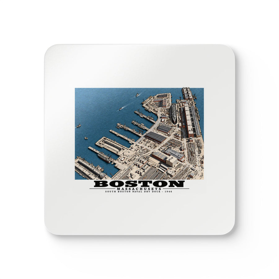 Aerial view of US Naval Dry Dock, South Boston showing development of facilities.  HMS QUEEN MARY in Dry Dock #3 Cork Back Coaster Set - Boston Harbor