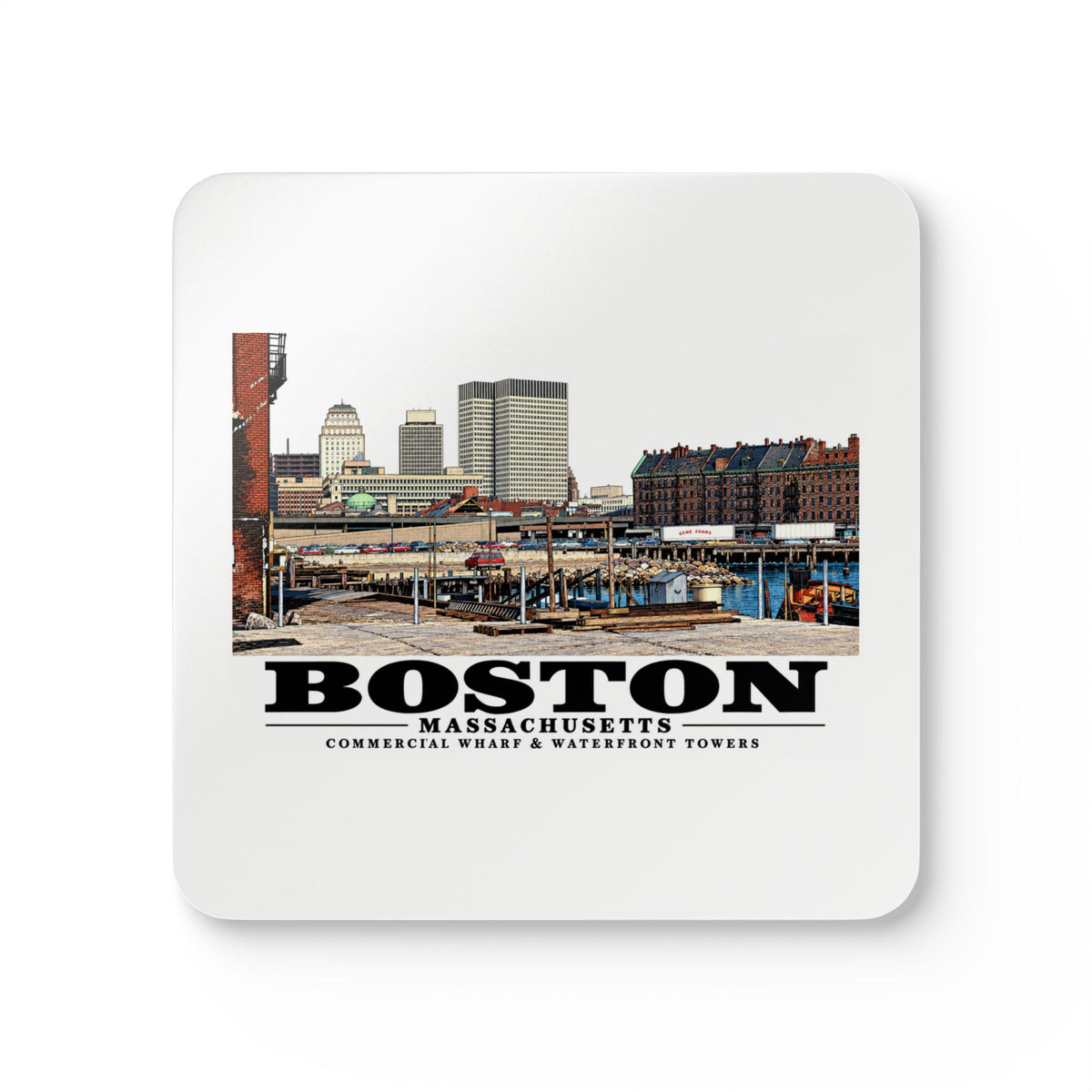 Commercial Wharf with new buildings Cork Back Coaster Set - Boston Harbor